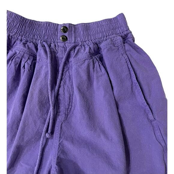 Vintage 90s Blue Cabana Shorts Women’s Purple Pleated 100% Cotton Pockets Sz S - Picture 2 of 5